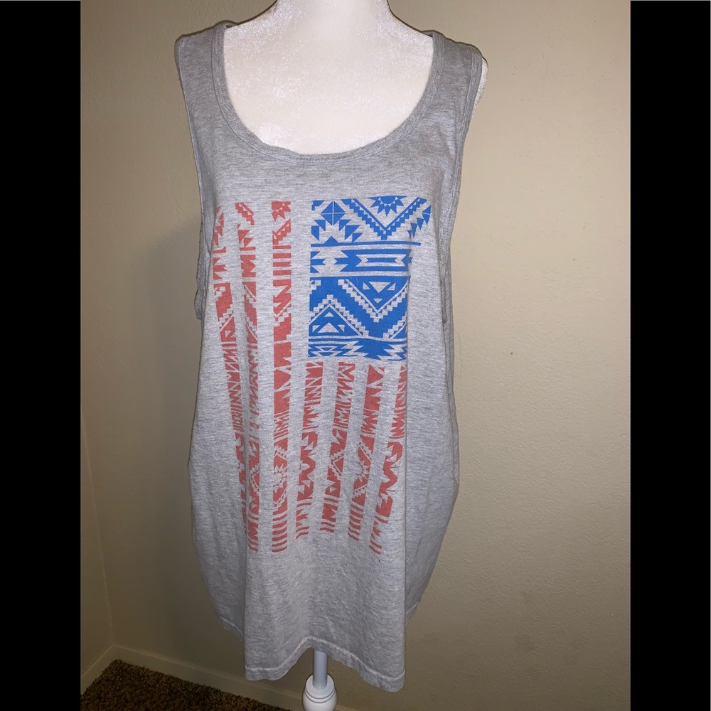 Public Opinion Tribal American Flag Tank Top Gray